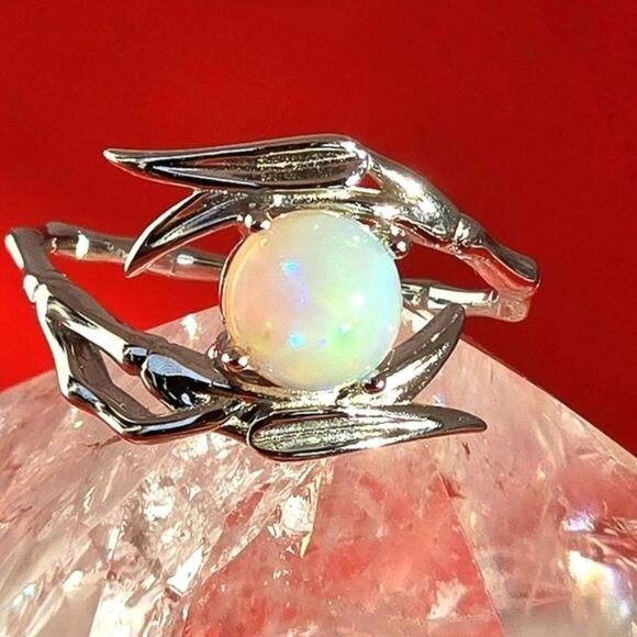 925 Sterling Silver Ring with Natural Multicolor Opal Gemstone - Picture 2 of 13